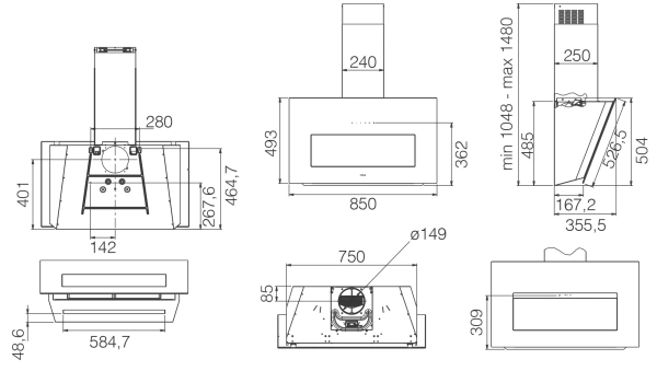 Наклонная вытяжка Elica BLOOM GR/A/85 PRF0164462A
